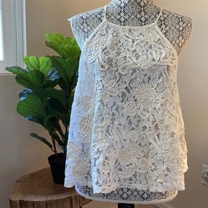 Free People White Lace Tank With Open Back